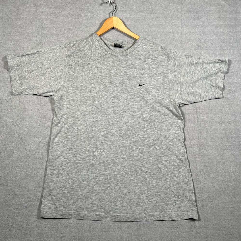 Nike Swoosh Embroidered Regular Fit Crew Neck T-Shirt Mens L Gray Cotton Blend